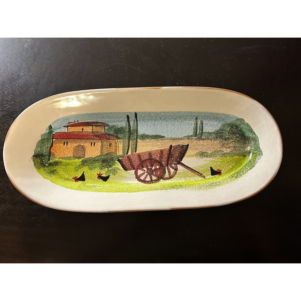 RARE Sur La Table Italy 16" Wagon Wheel Rooster Farm House Country Platter Tray